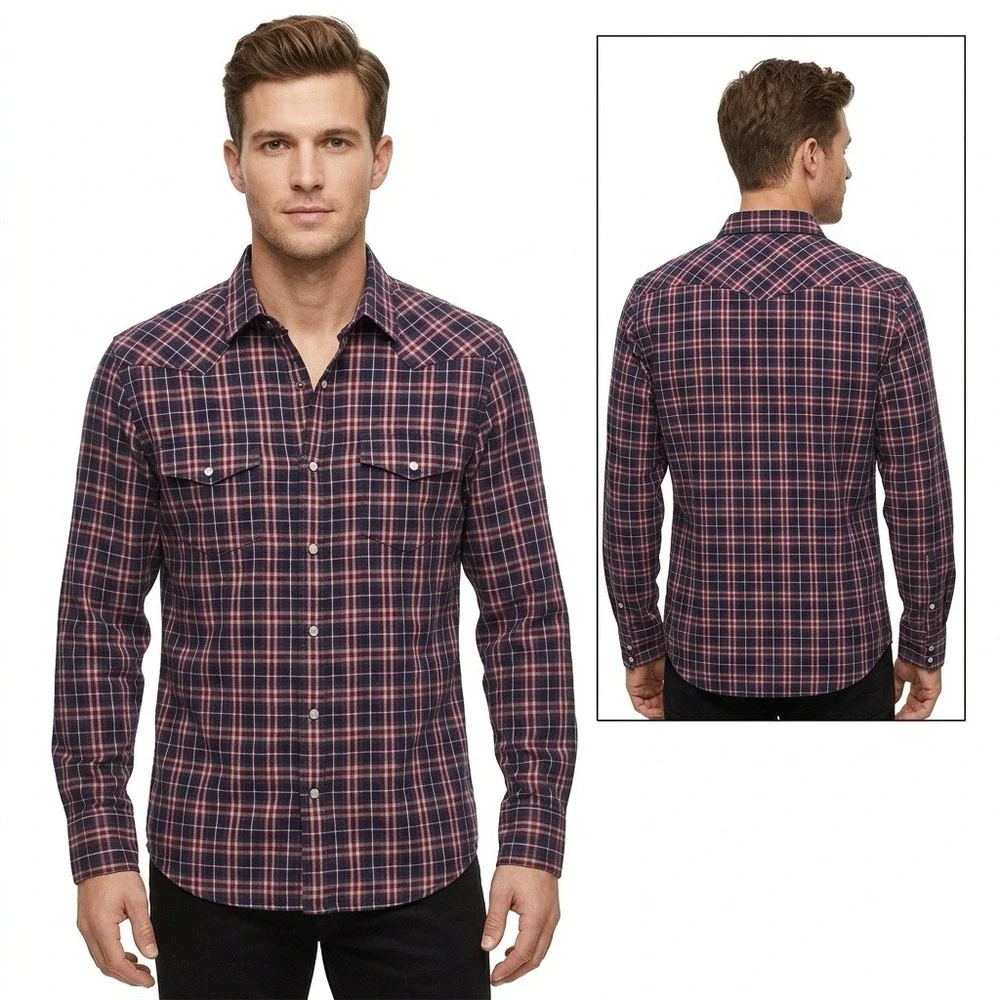 Banana Republic Shirt Mens Slim Fit Western Plaid Pearl Snap Button Down